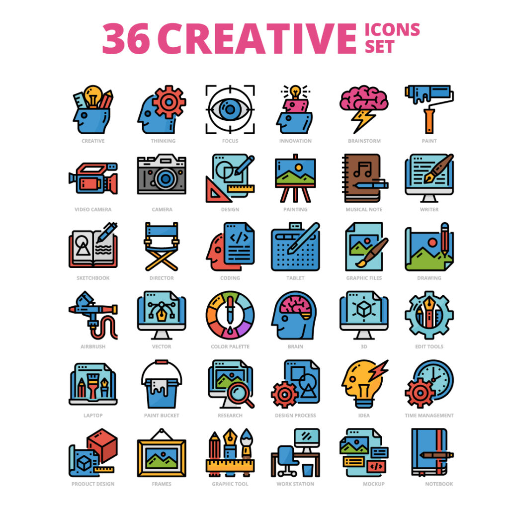 36 Creative Icons Set x 4 Styles - MasterBundles