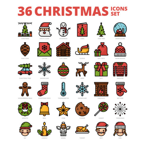 36 Christmas Icons Set x 4 Styles cover image.