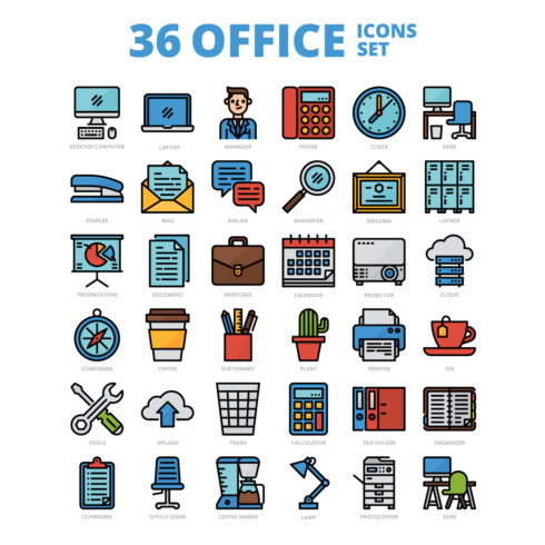 36 Office Icons Set x 4 Styles cover image.