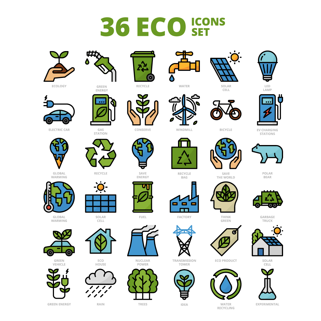 36 ECO Icons Set x 4 Styles cover image.