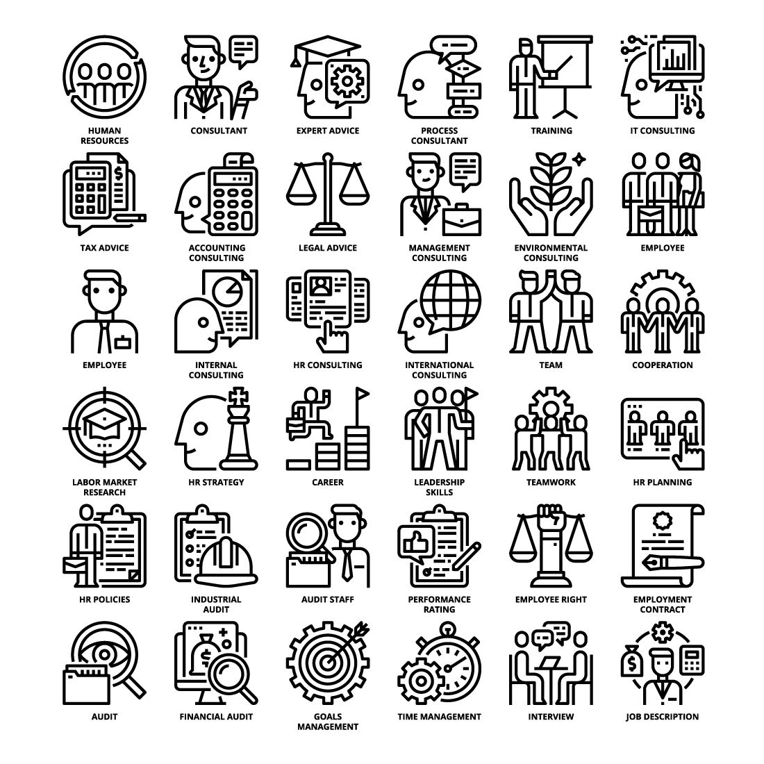 36 Human Resources Icons Set x 4 Styles preview image.