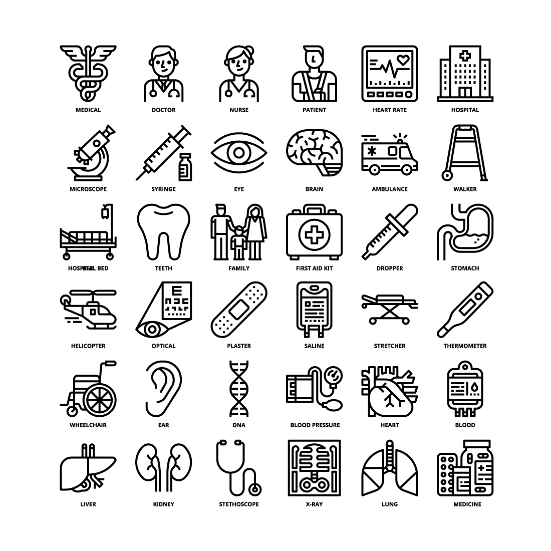 36 Medical Icons Set x 4 Styles pinterest preview image.