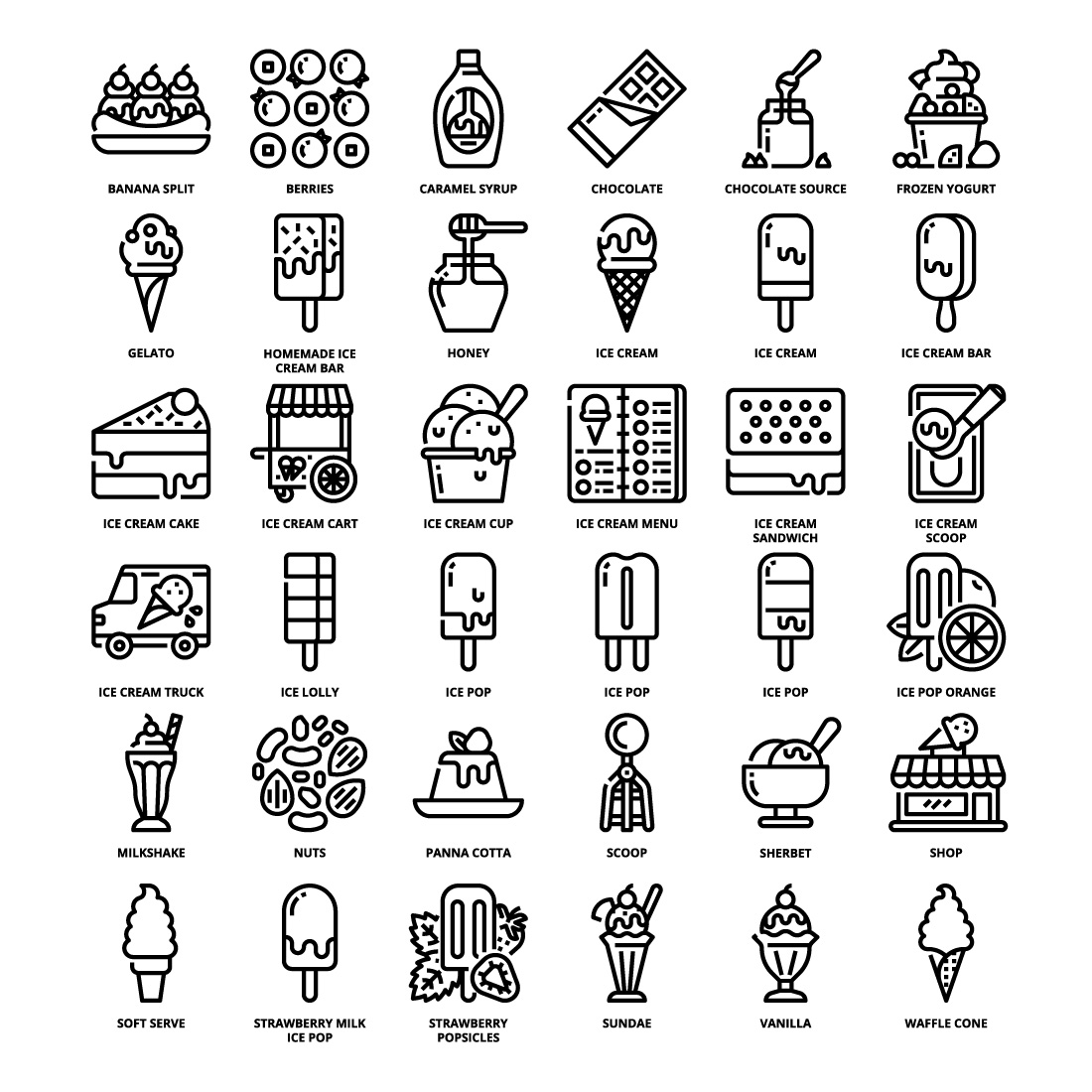 36 Ice Cream Icons Set x 4 Styles pinterest preview image.