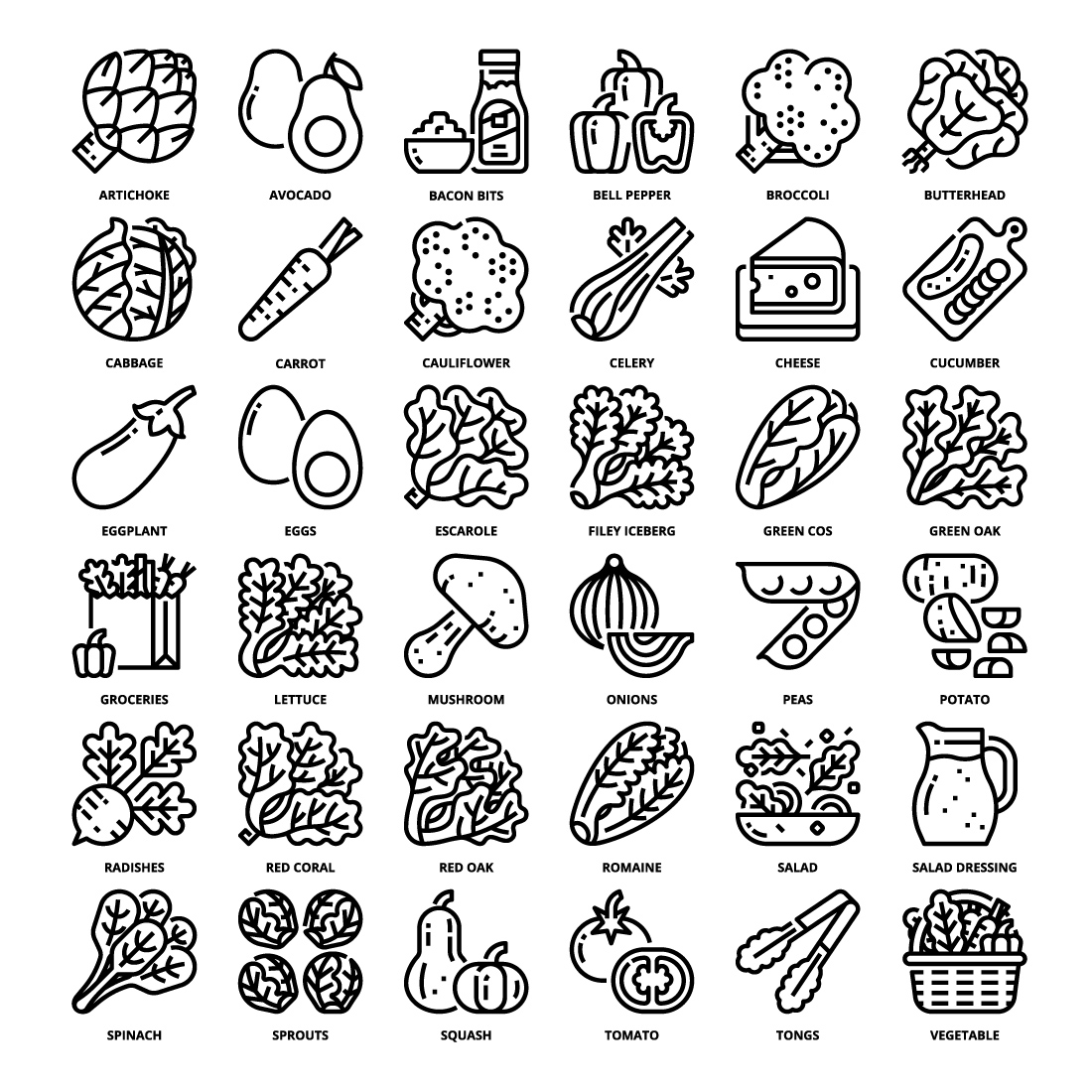 36 Salad Icons Set x 4 Styles pinterest preview image.