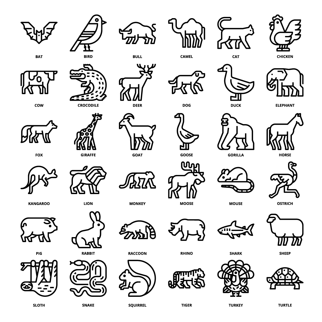 36 Animals Icons Set x 4 Styles pinterest preview image.