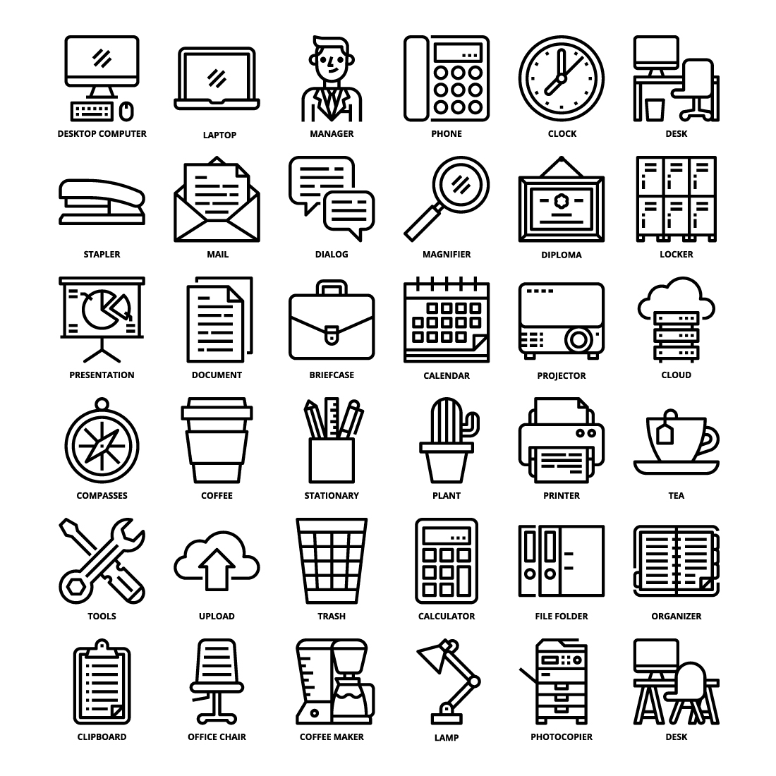 36 Office Icons Set x 4 Styles pinterest preview image.