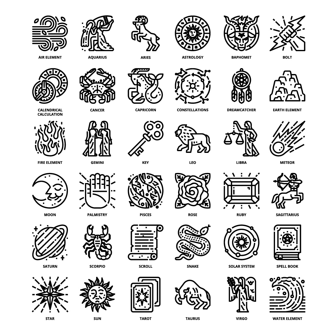 36 Astrology Icons Set x 4 Styles preview image.