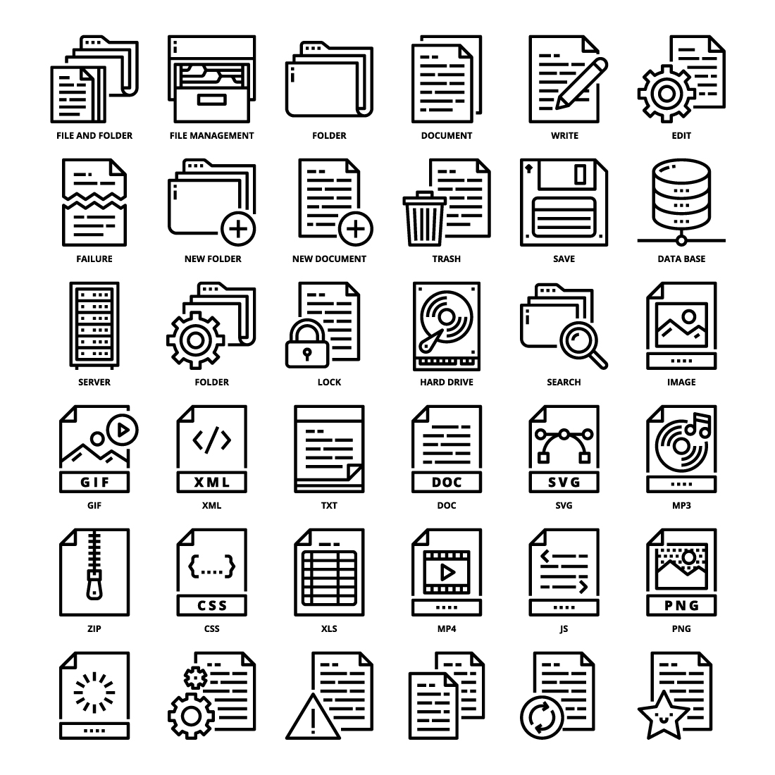 36 File and Folder Icons Set x 4 Styles pinterest preview image.