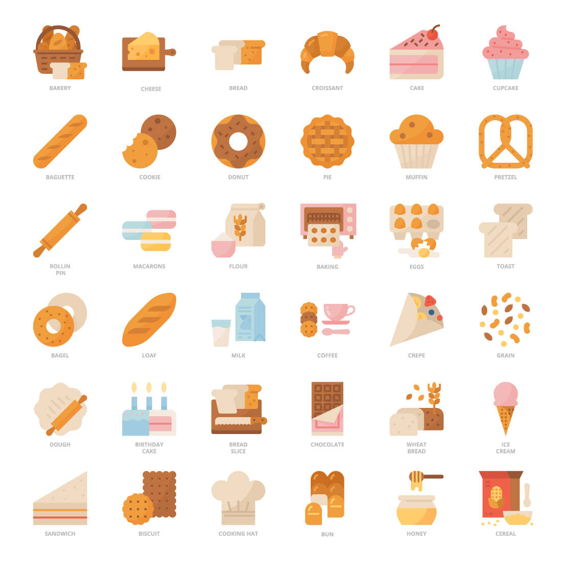 36 Bakery Icons Set x 4 Styles preview image.