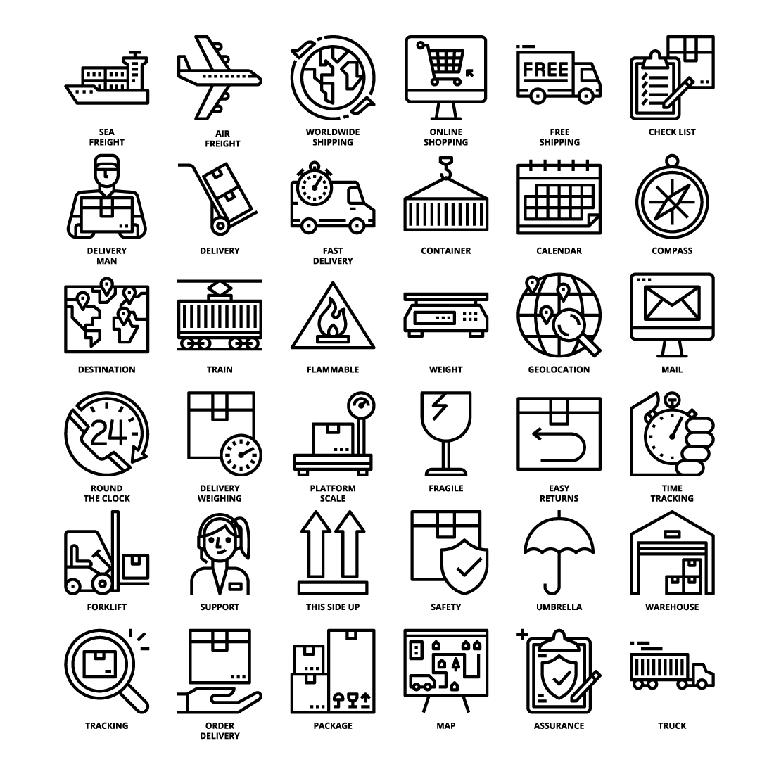 36 Logistics Icons Set x 4 Styles preview image.