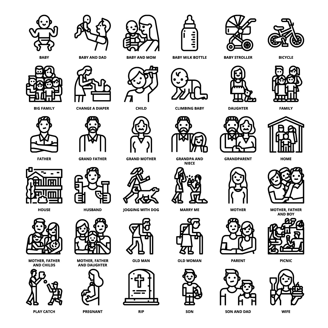 36 Family Icons Set x 4 Styles pinterest preview image.