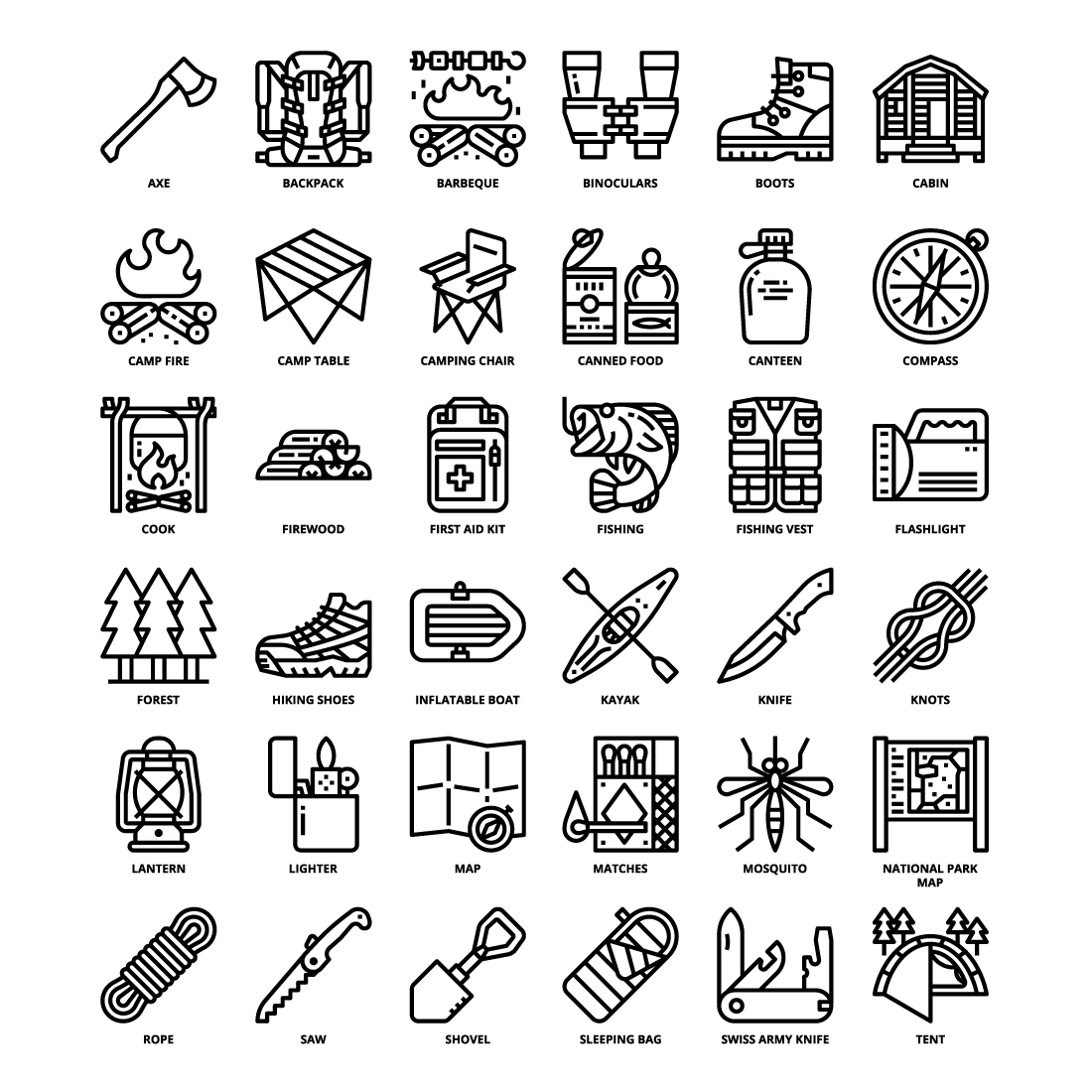 36 Camping Icons Set x 4 Styles preview image.