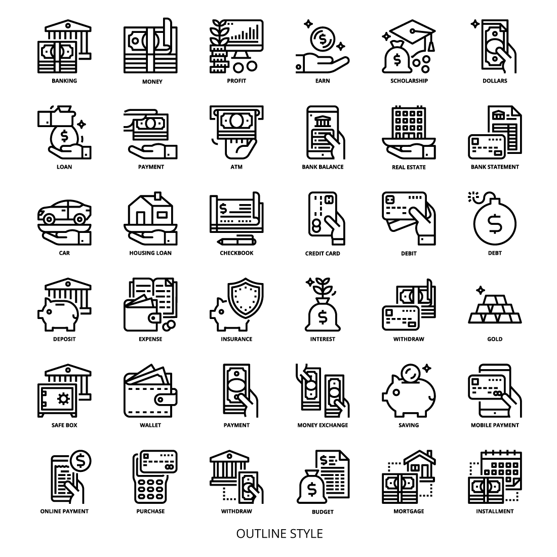 36 Banking Icons Set x 4 Styles preview image.
