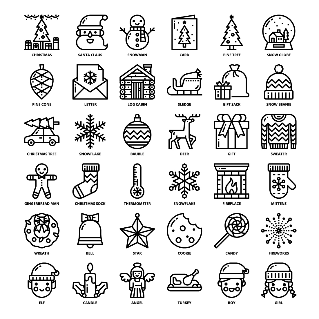 36 Christmas Icons Set x 4 Styles preview image.