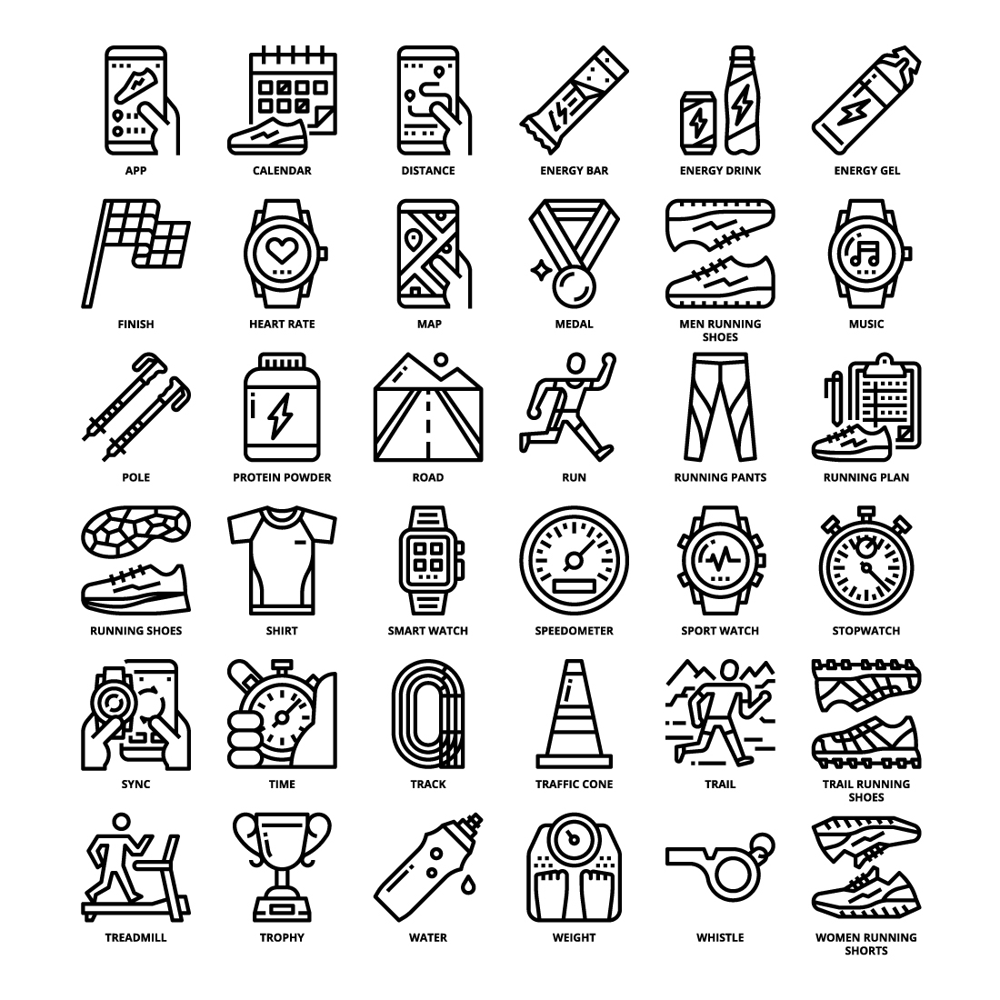 36 Running Icons Set x 4 Styles pinterest preview image.