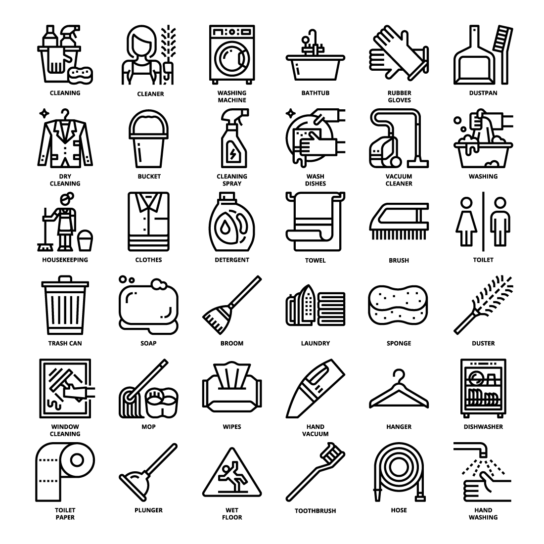 36 Cleaning Icons Set x 4 Styles preview image.