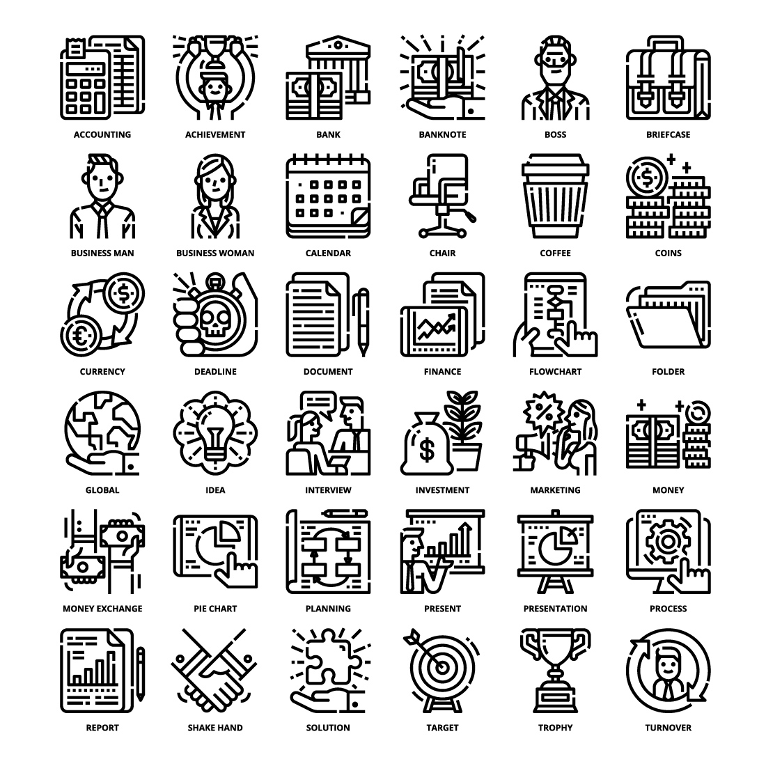 36 Business and Finance Icons Set x 4 Styles pinterest preview image.