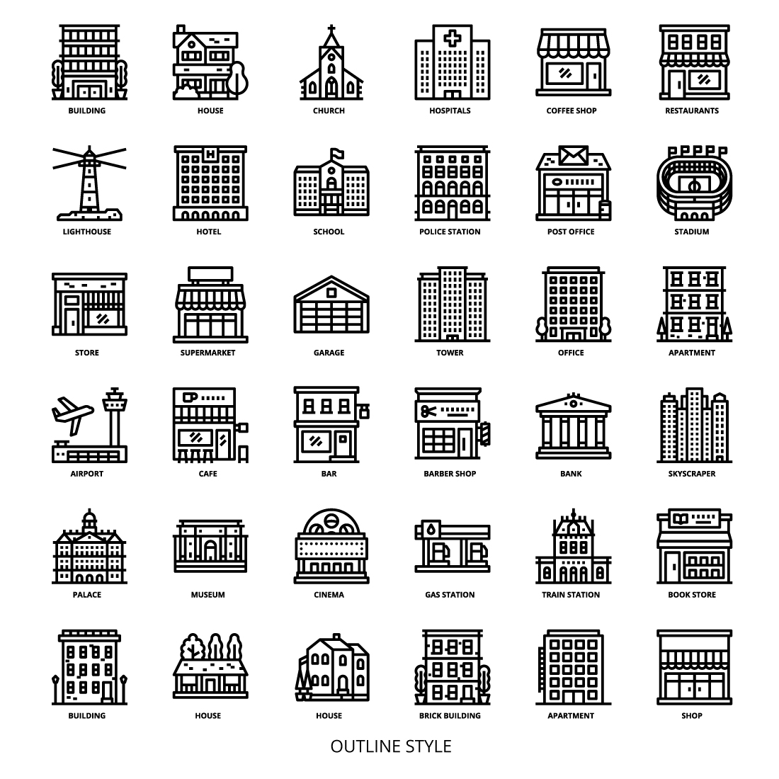 36 Building Icons Set x 4 Styles preview image.