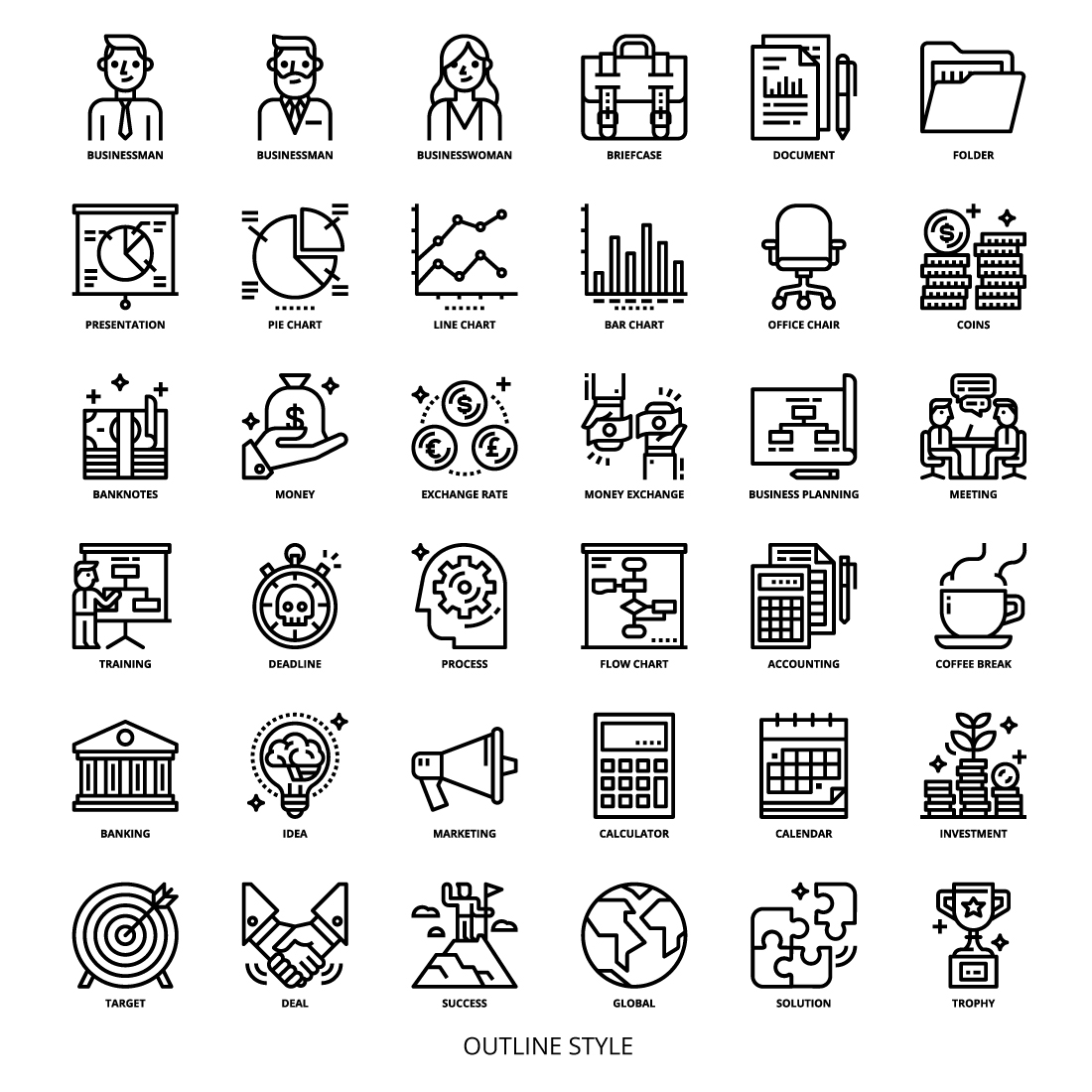 36 Business Icons Set x 4 Styles preview image.