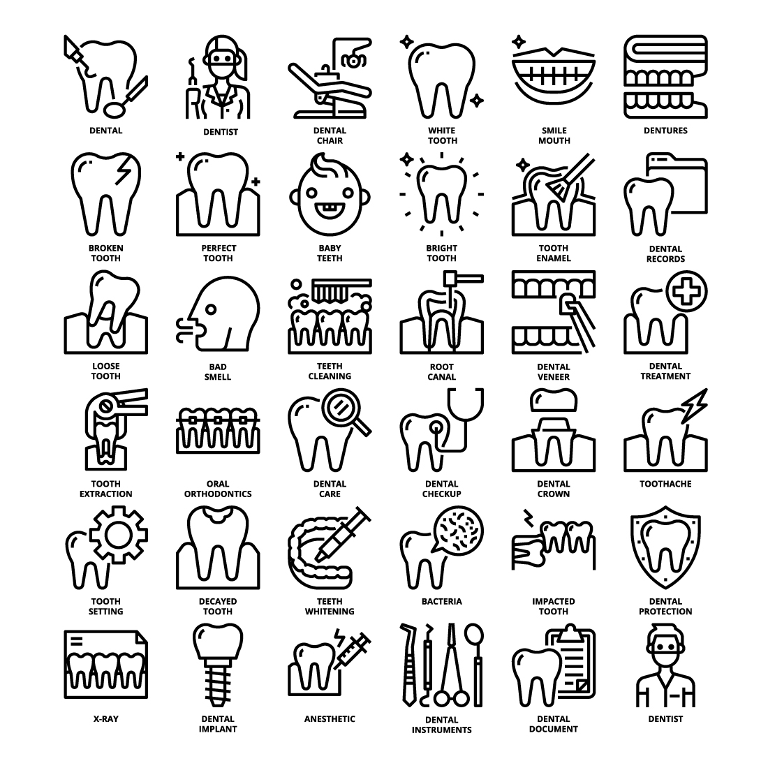 36 Dental Icons Set x 4 Styles pinterest preview image.