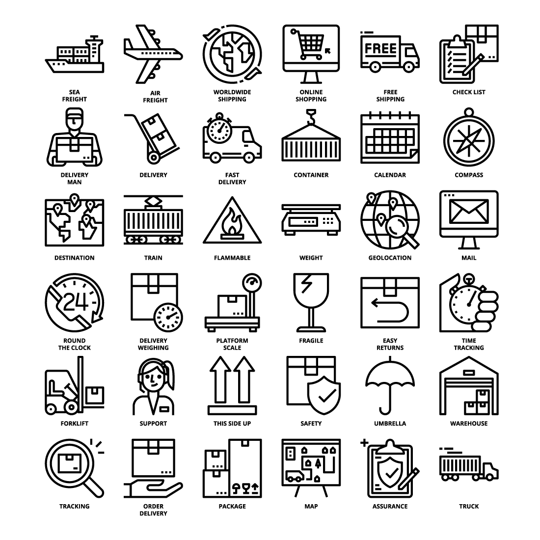 36 Logistics Icons Set x 4 Styles pinterest preview image.
