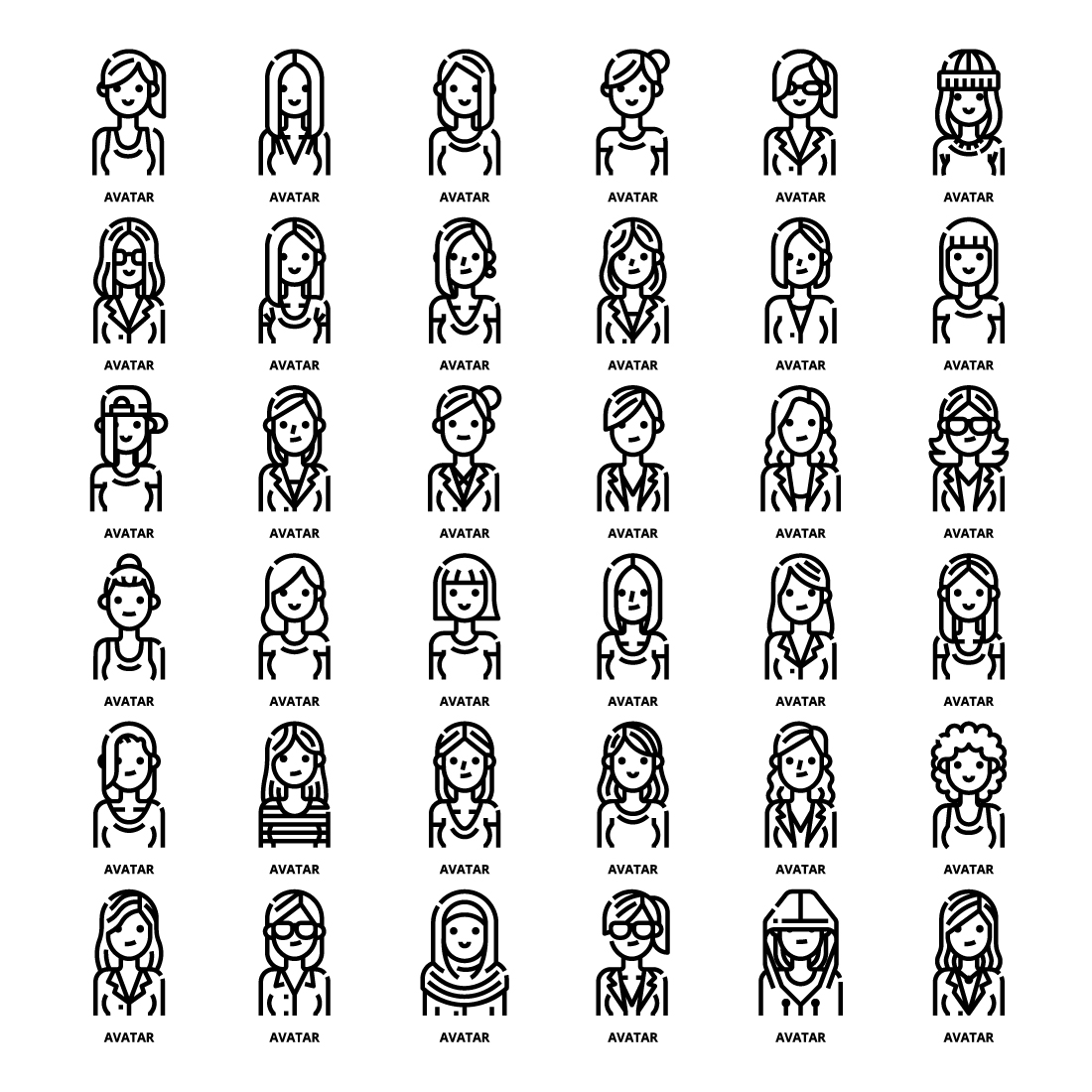 36 Avatar Icons Set x 4 Styles pinterest preview image.