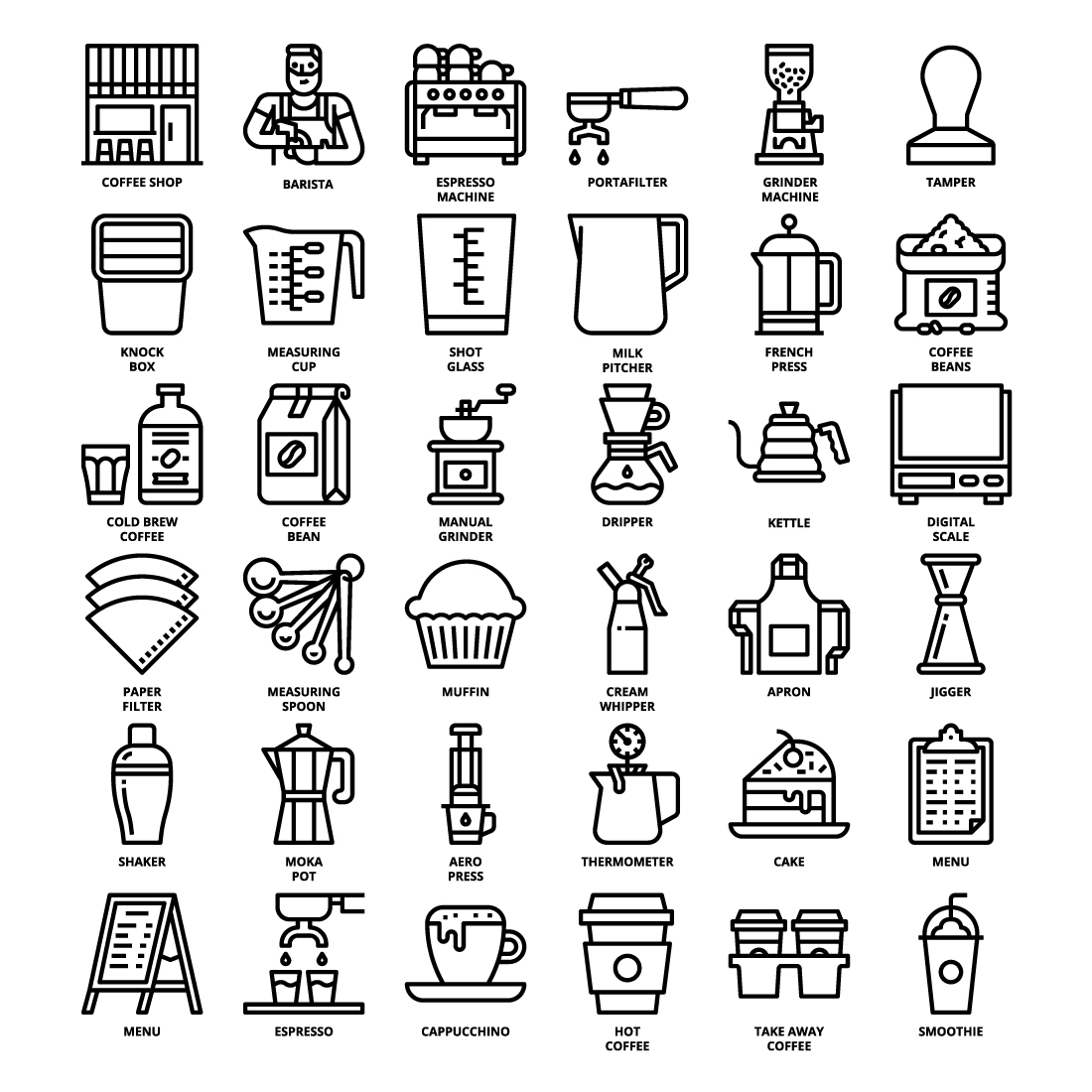 36 Coffee Shop Icons Set x 4 Styles preview image.