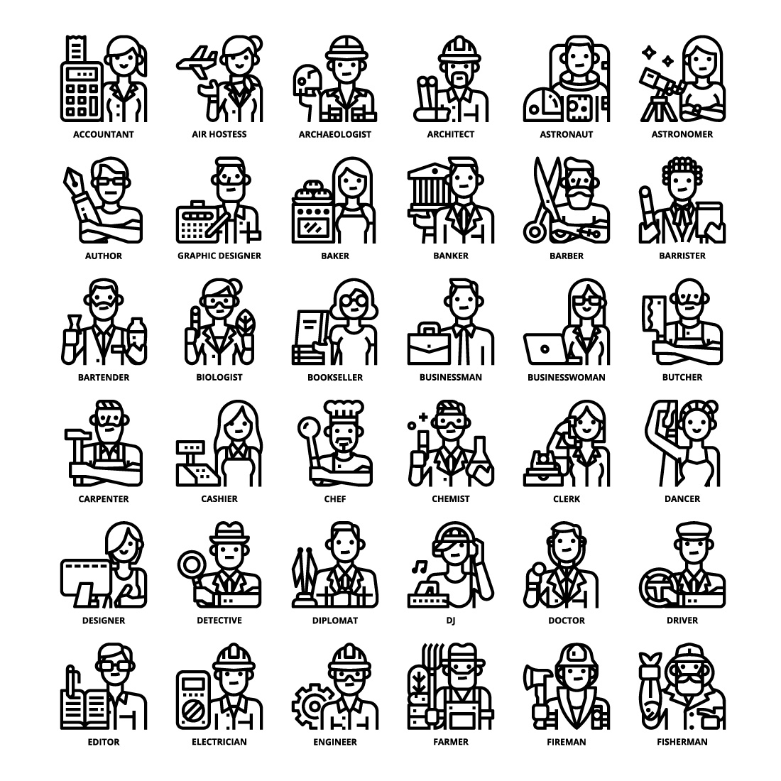36 Occupation Icons Set x 4 Styles preview image.