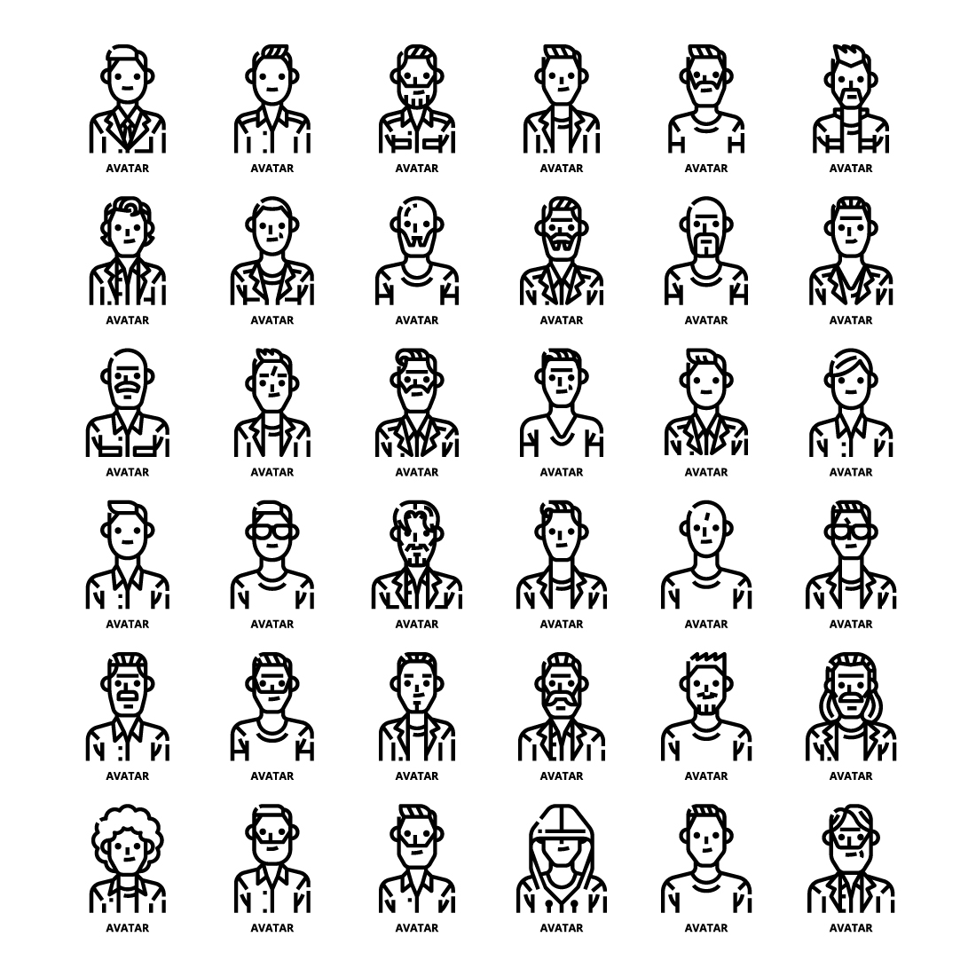 36 Avatar Icons Set x 4 Styles preview image.