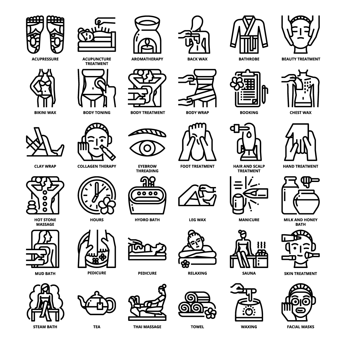 36 Spa Icons Set x 4 Styles pinterest preview image.