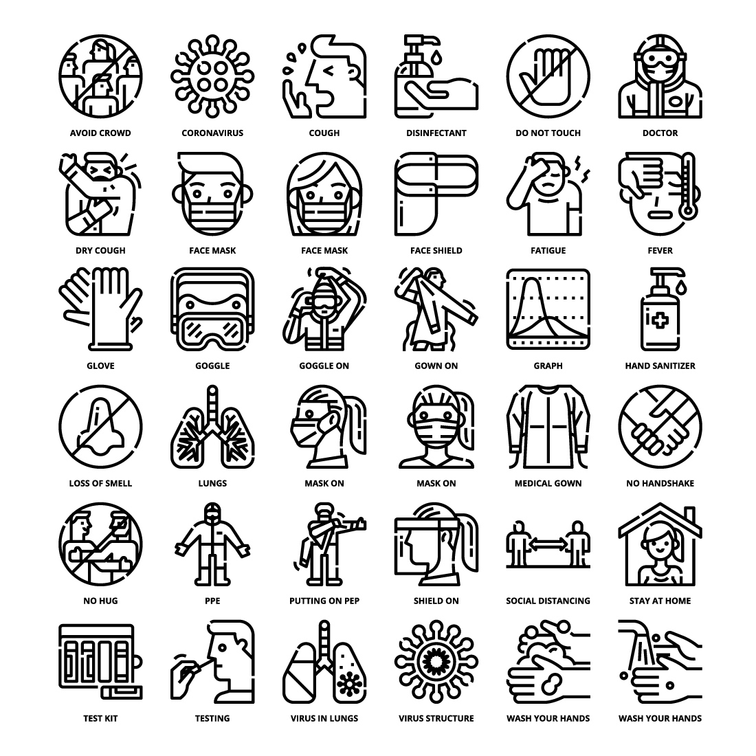 36 Covid Icons Set x 4 Styles pinterest preview image.