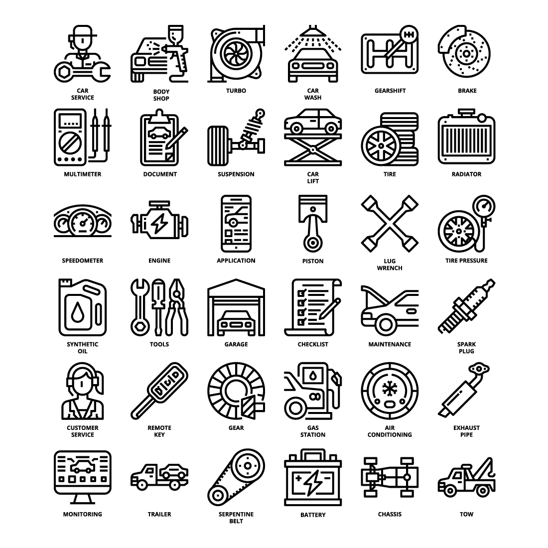 36 Car Service Icons Set x 4 Styles preview image.