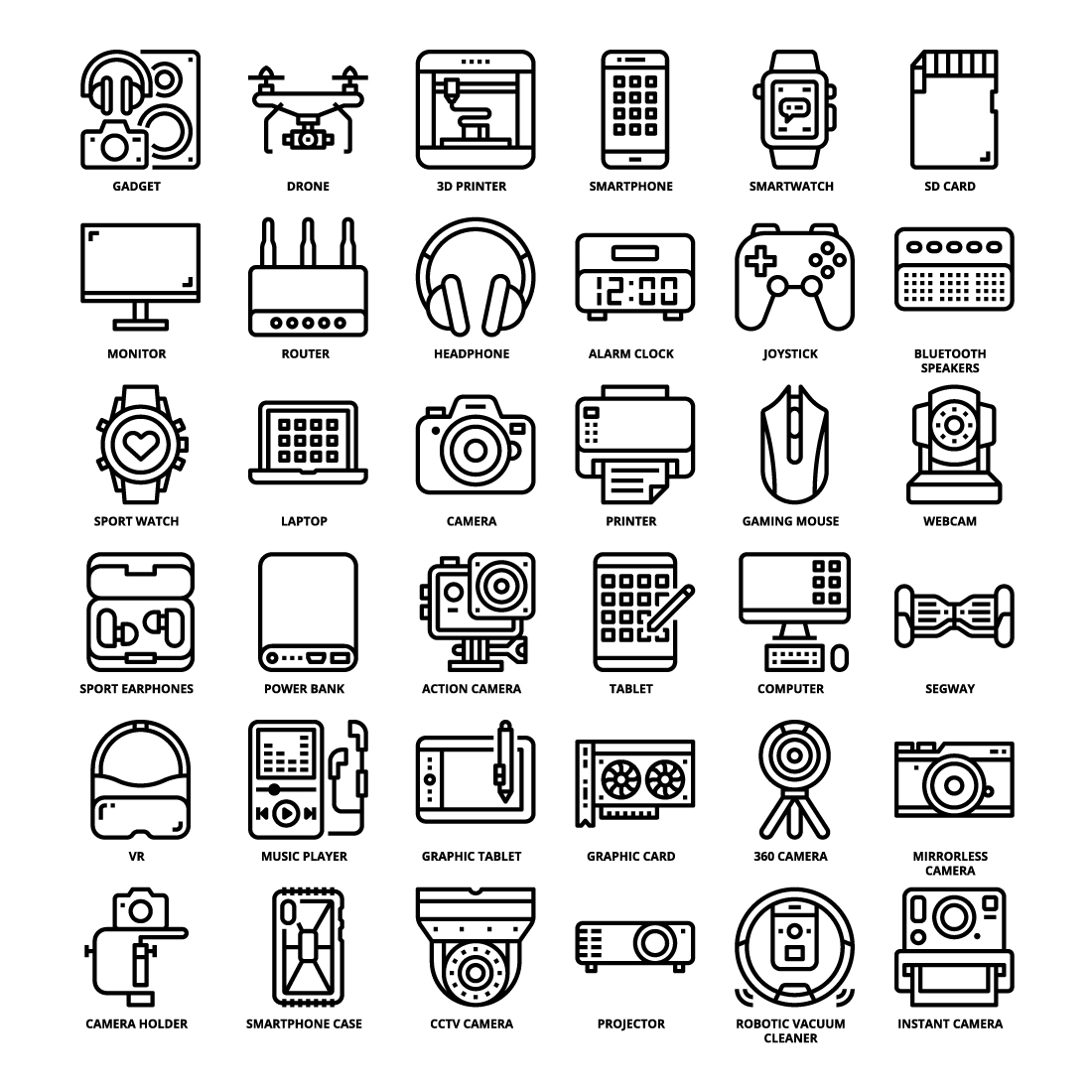 36 Gadget Icons Set x 4 Styles pinterest preview image.