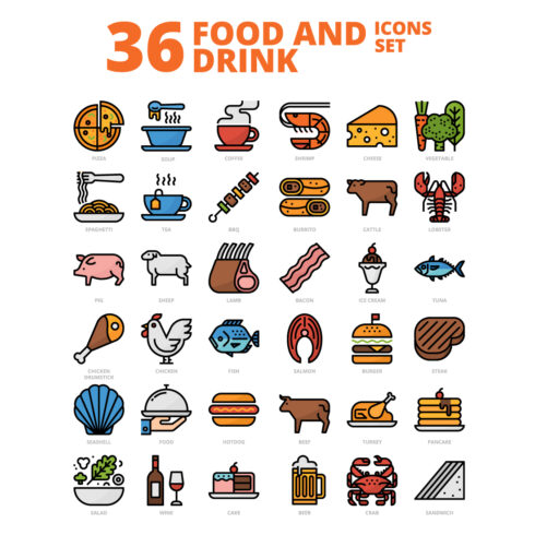 36 Food Icons Set x 4 Styles cover image.