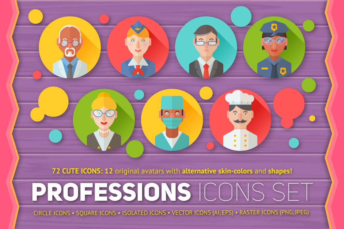 Flat Professions Avatars Icons cover image.