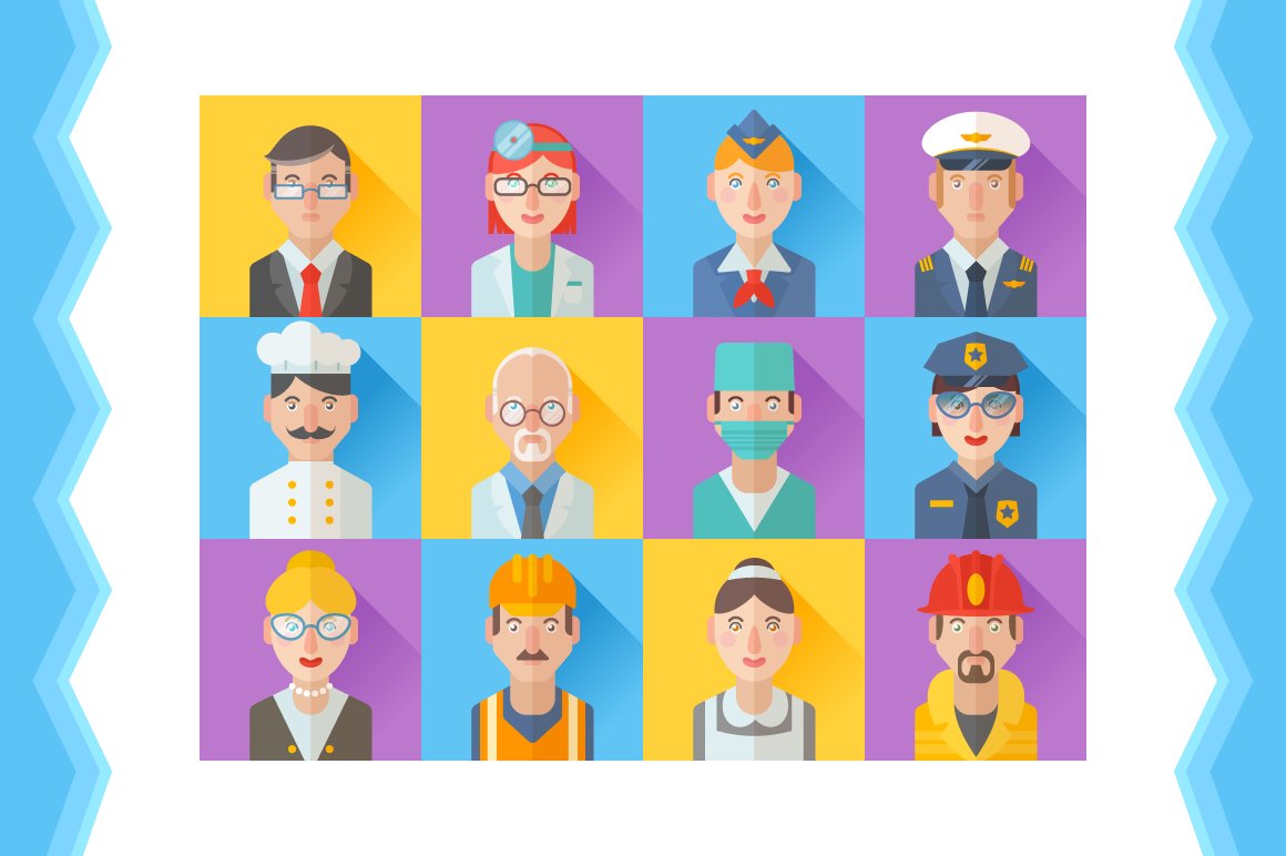 Flat Professions Avatars Icons preview image.