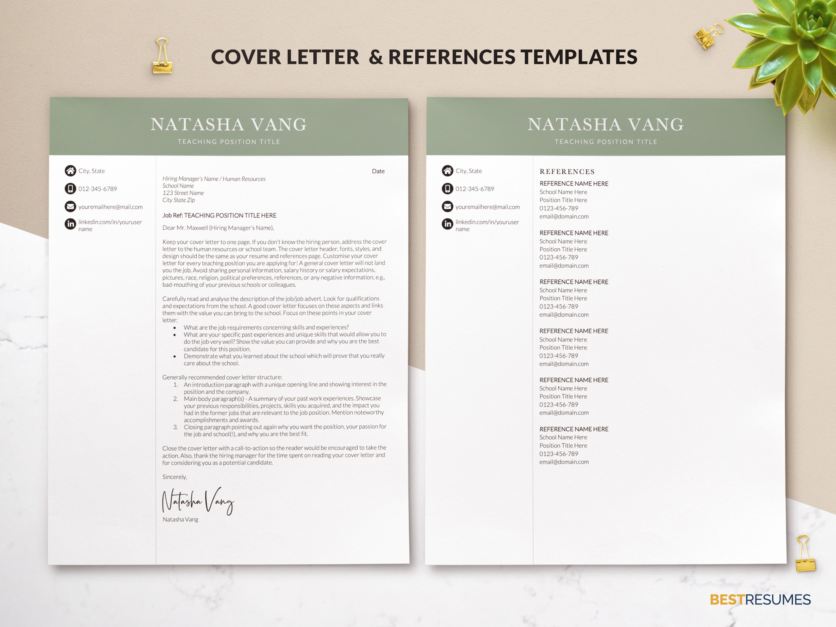 professional resume for teachers template cover letter references page natasha vang 98