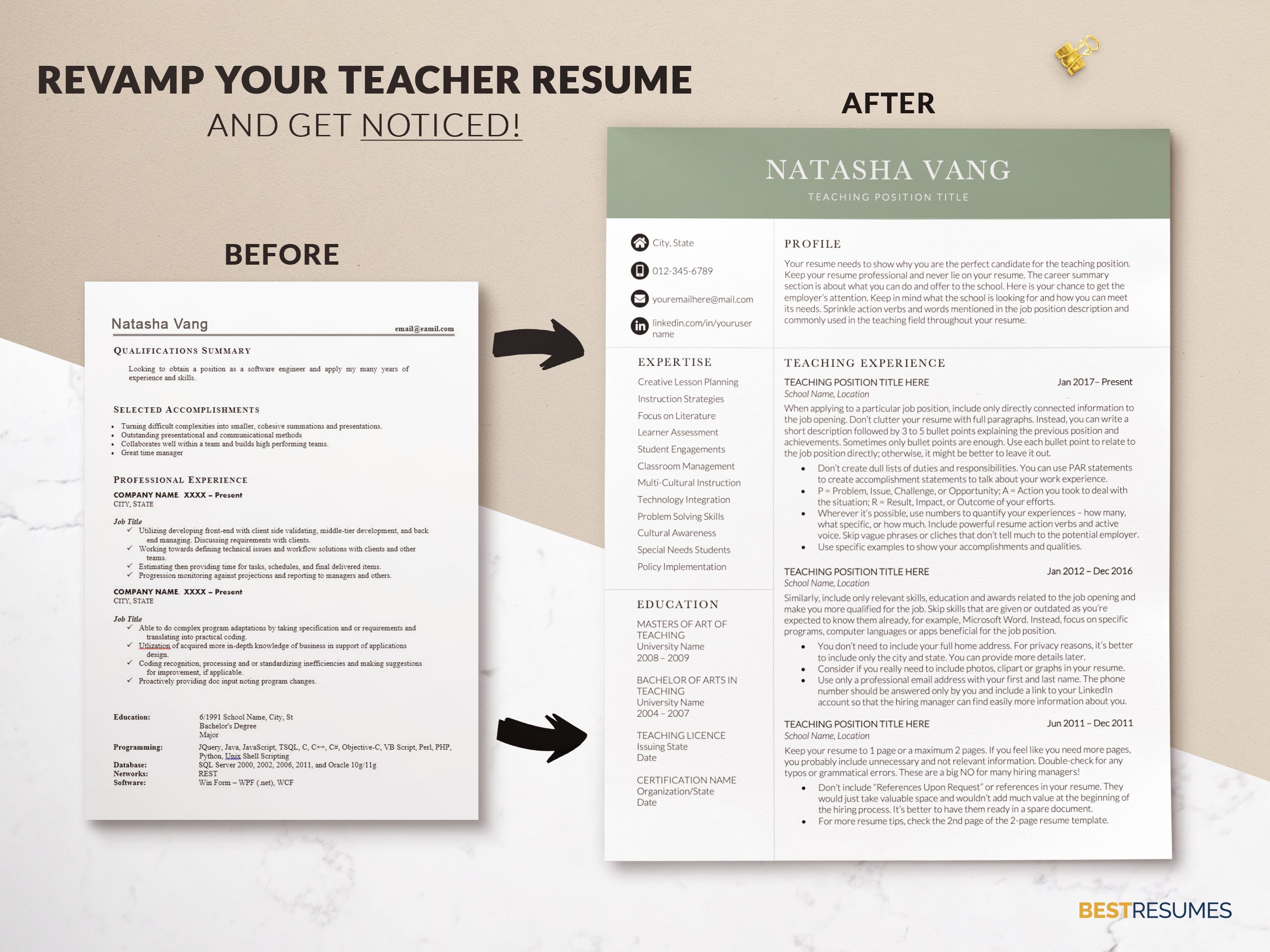 professional resume for teachers template revamp your teacher resume natasha vang 199