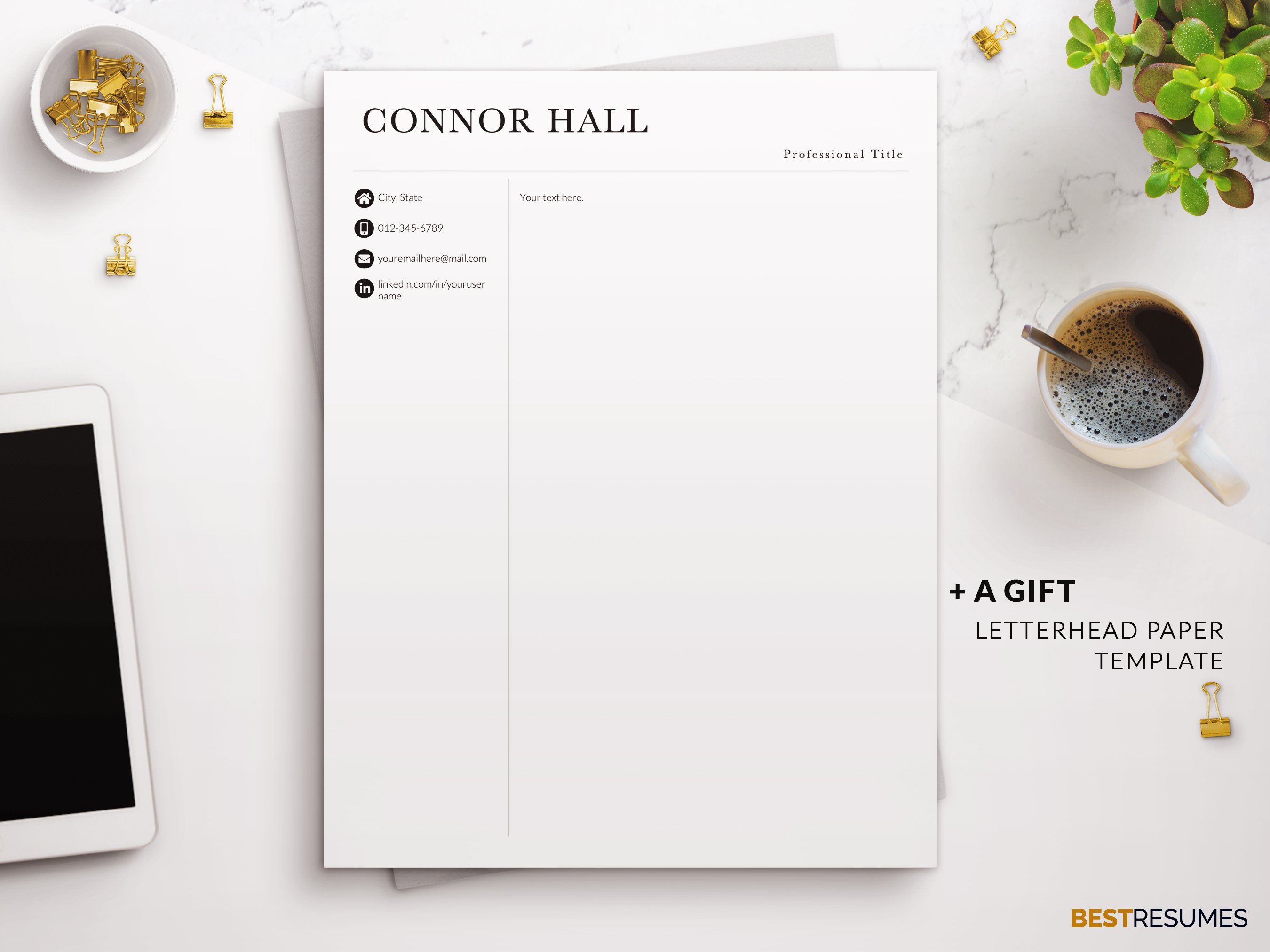 professional resume page simple one page letterhead connor hall 239