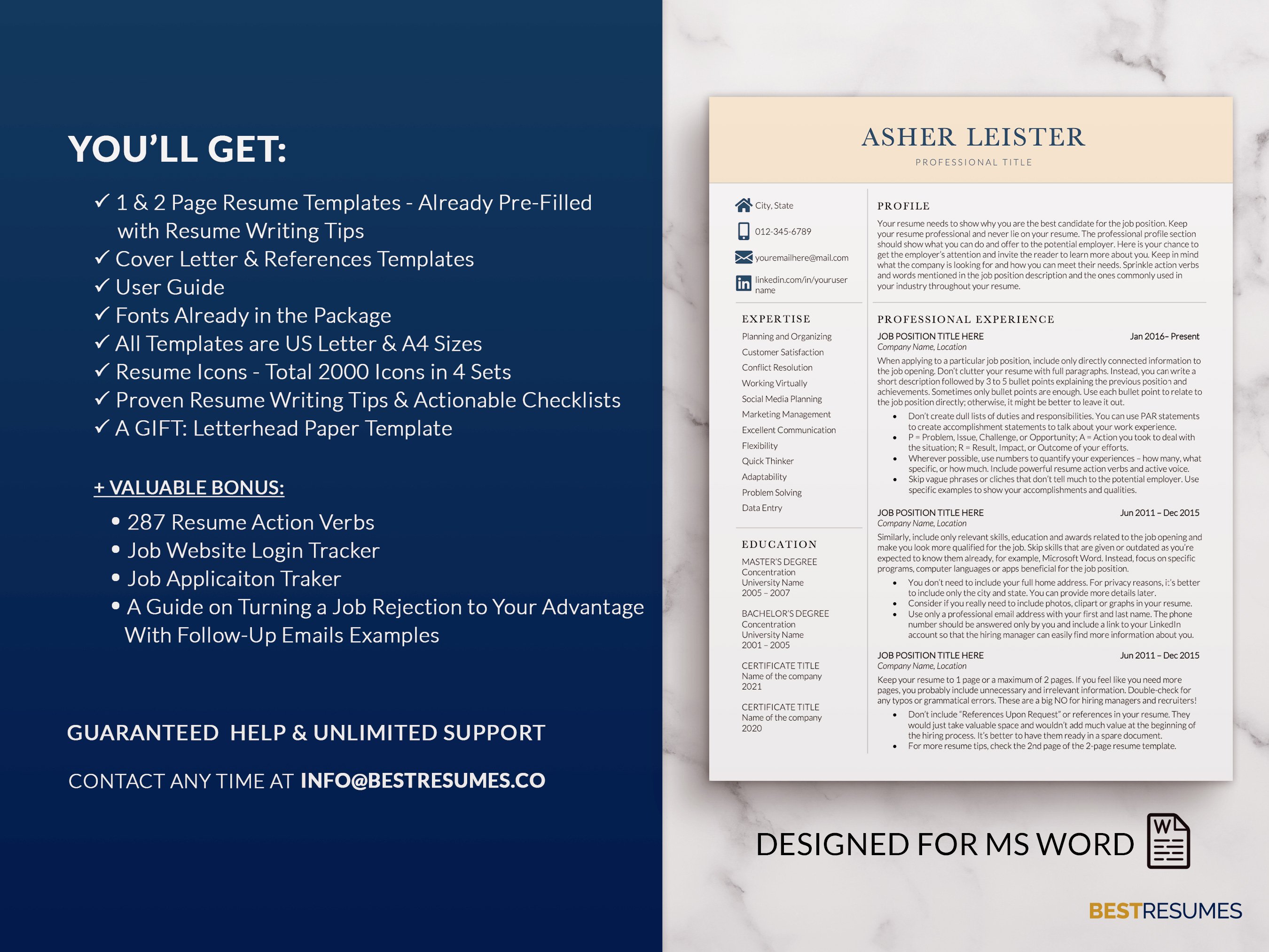 professional resume template compact resume package asher leister 538