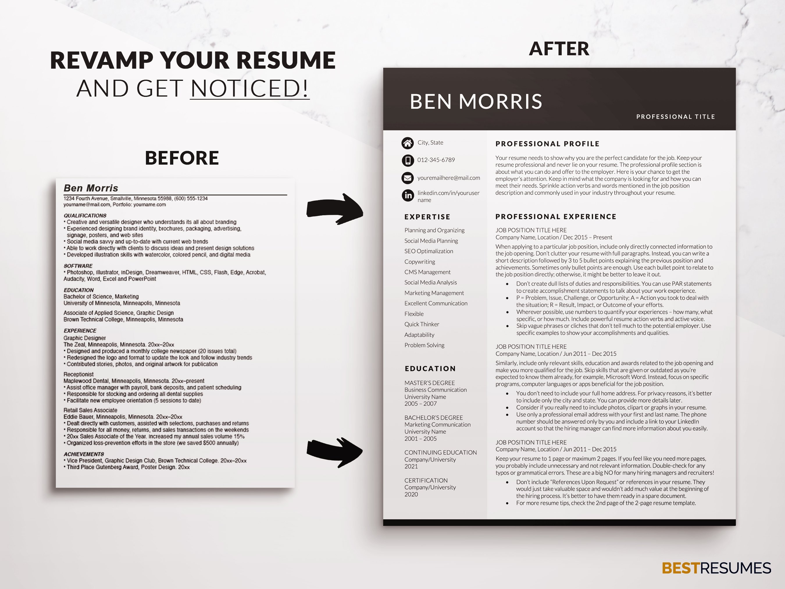professional resume template modern page revamp resume ben morris 399