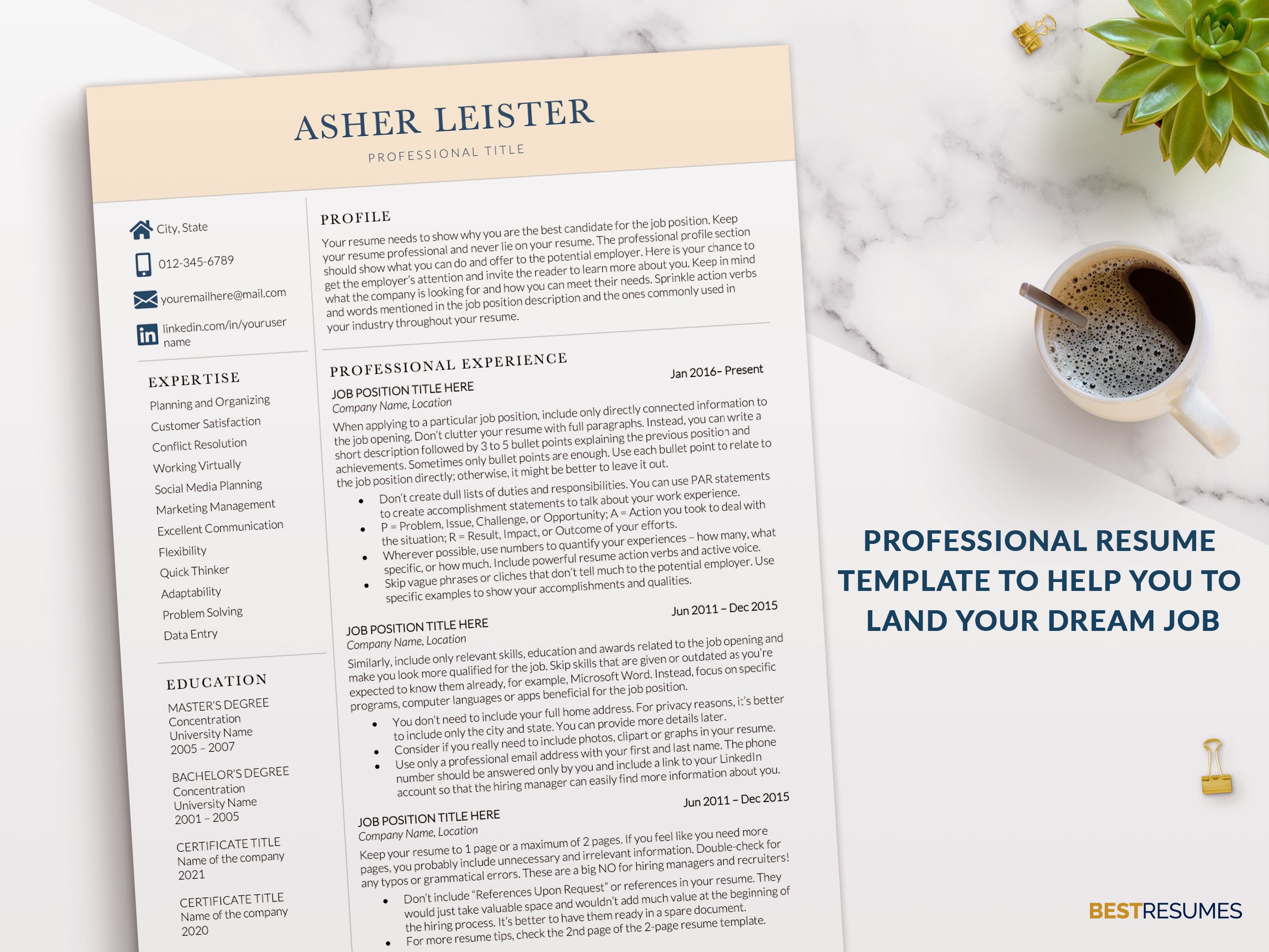 professional resume template resume one page asher leister 375