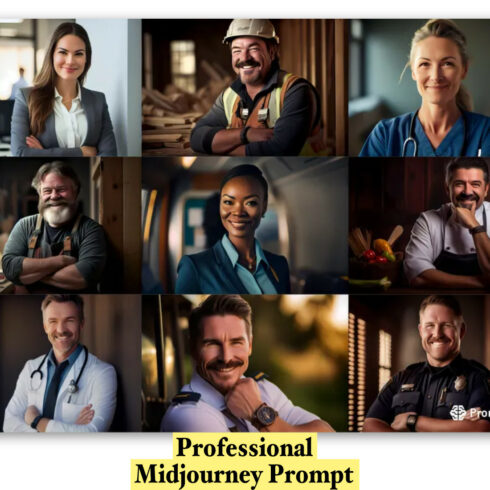 Engaging Stock Photos of Professionals Midjourney Prompt cover image.