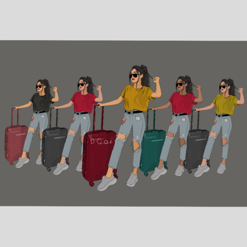 Girl with suitcase illustration bundle cover image.