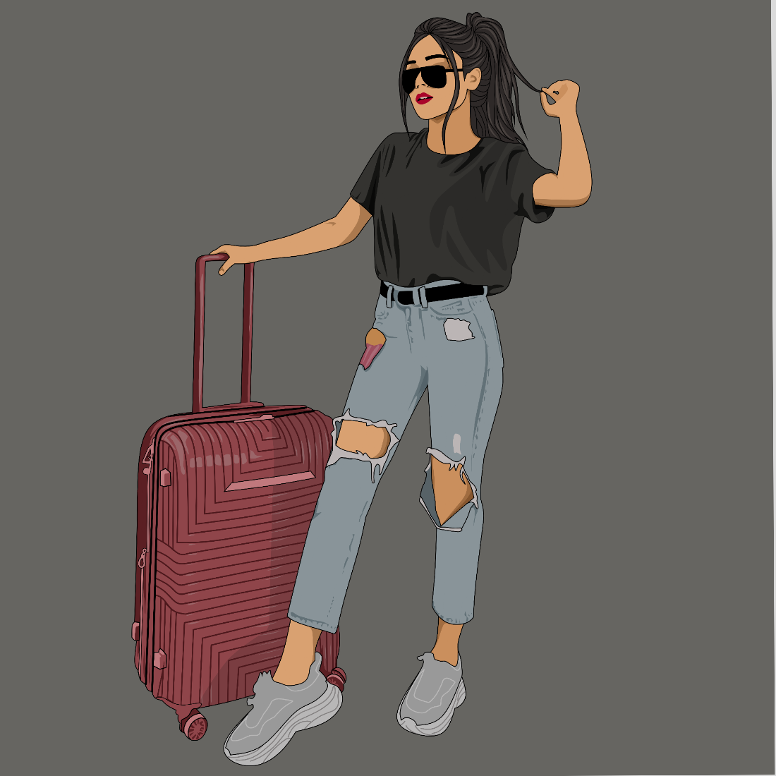 Girl with suitcase illustration bundle preview image.