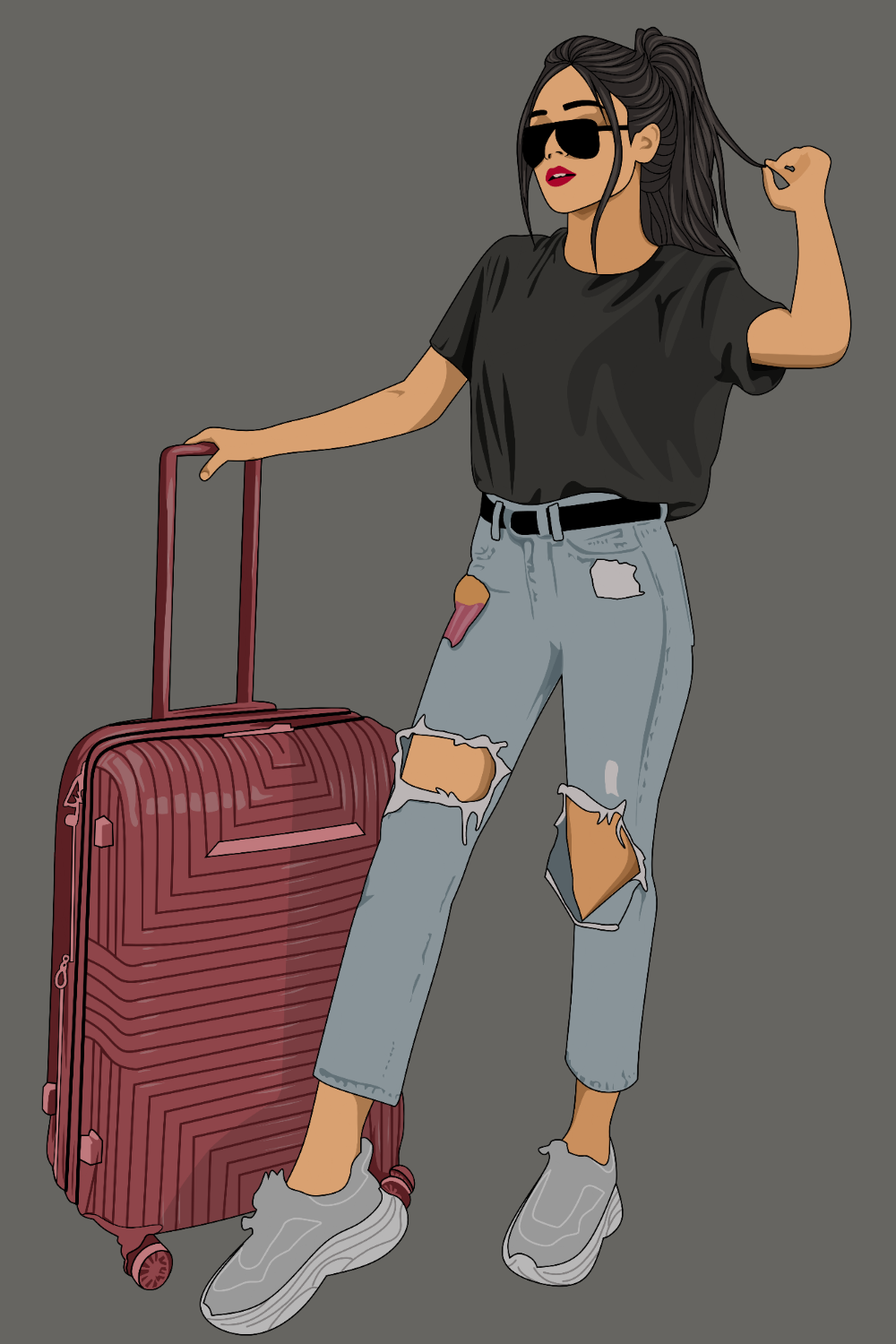 Girl with suitcase illustration bundle pinterest preview image.