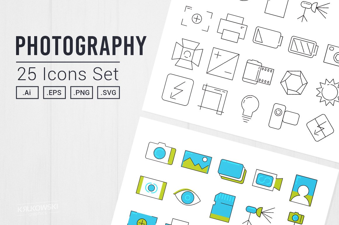 Photography 25 Icons Set UI/UX cover image.