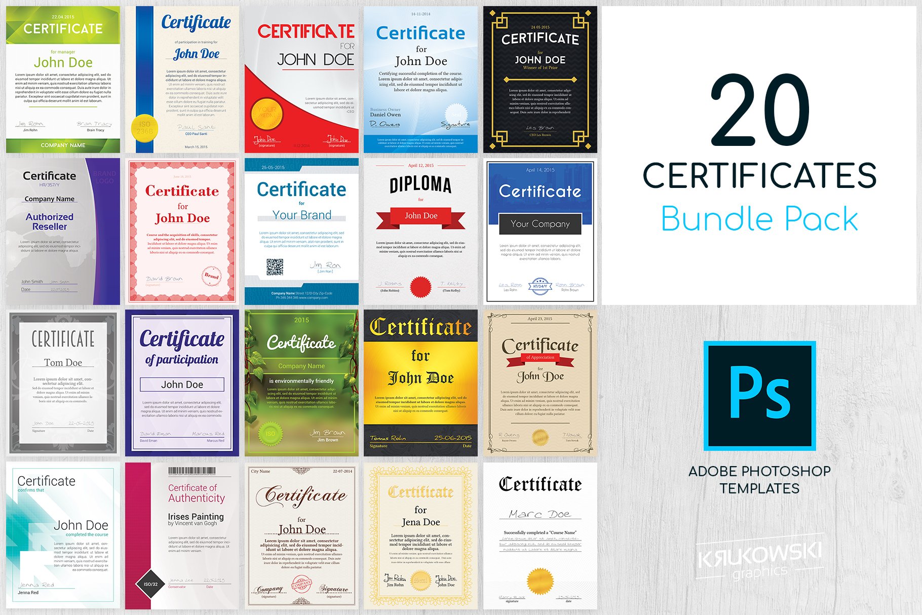 20 Certificate Templates Pack cover image.
