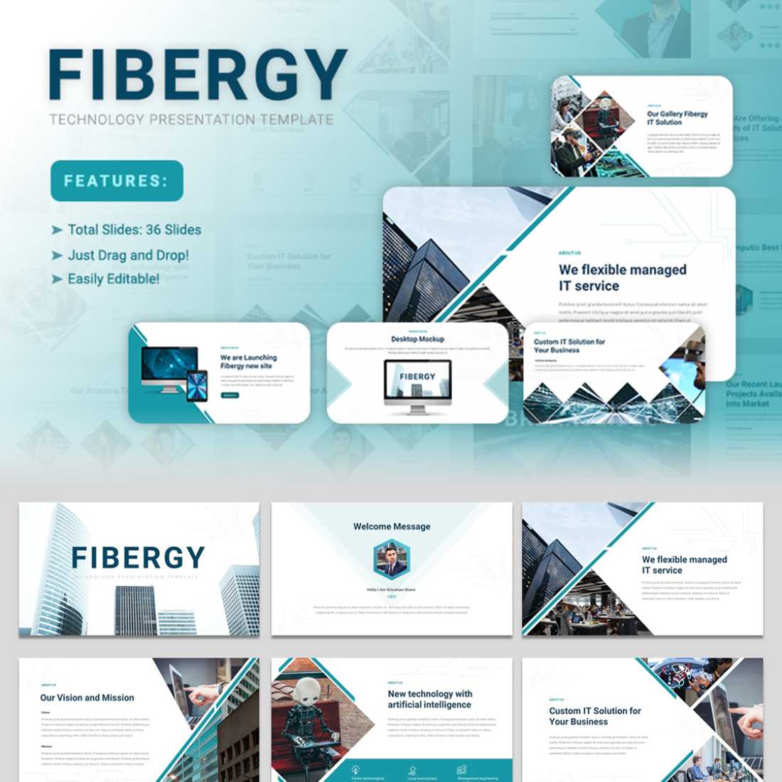 Fibergy - Technology Presentation PowerPoint Template preview image.