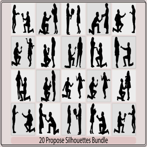Silhouette of a man makes a proposal to marry the woman vector illustration,makes a proposal to marry the girl,Couple propose silhouettes in different poses cover image.
